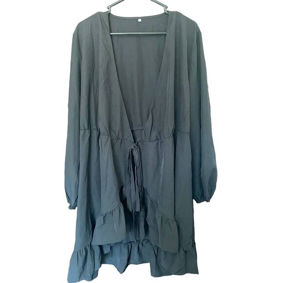 New NWOT Black XL Wrap Dress Tie Front Cover Up Dacron Spandex Blend - Picture 1 of 5